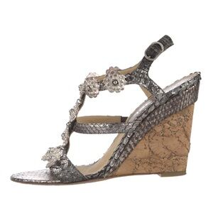 Chanel Interlocking CC Logo Cruise 2012 Python Silver Cork Wedge Sandals